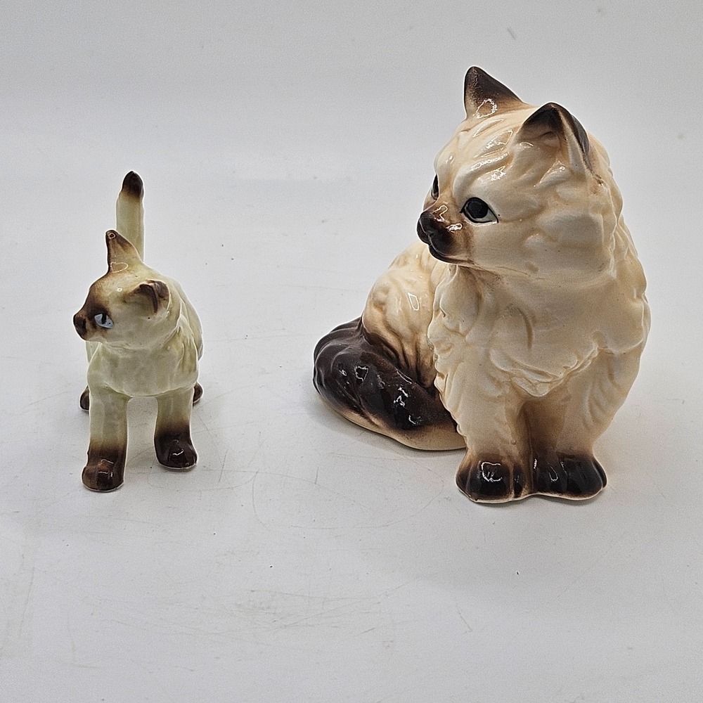 Vintage Siamese Cat Figurines Set Ceramic Porcelain Blue Eyes Japan style - Picture 4 of 10